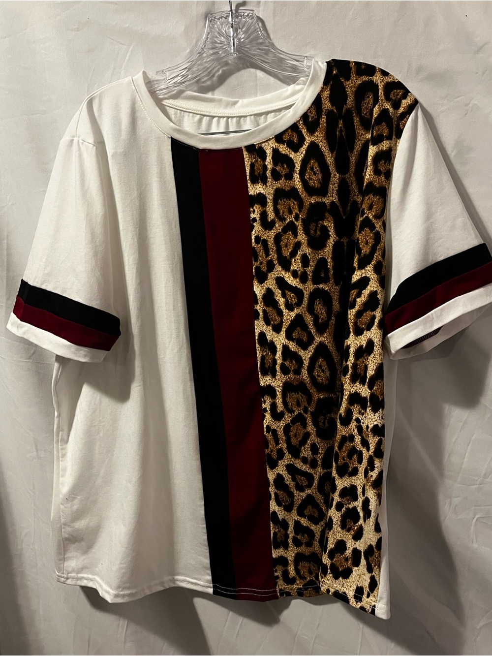 White Top with Leopard Trim